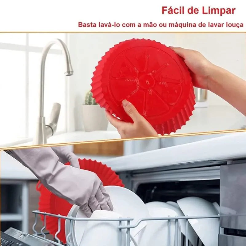 Forma para air fryer de silicone - sem sujeira - reutilizável, lavavel e  antiaderente 19 cm - cores sortidas