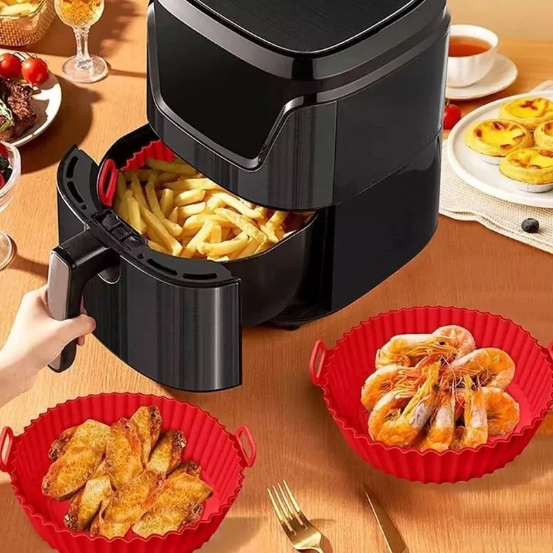 Forma para air fryer de silicone - sem sujeira - reutilizável, lavavel e  antiaderente 19 cm - cores sortidas