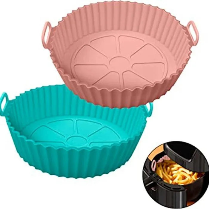 Forma para air fryer de silicone - sem sujeira - reutilizável, lavavel e  antiaderente 19 cm - cores sortidas