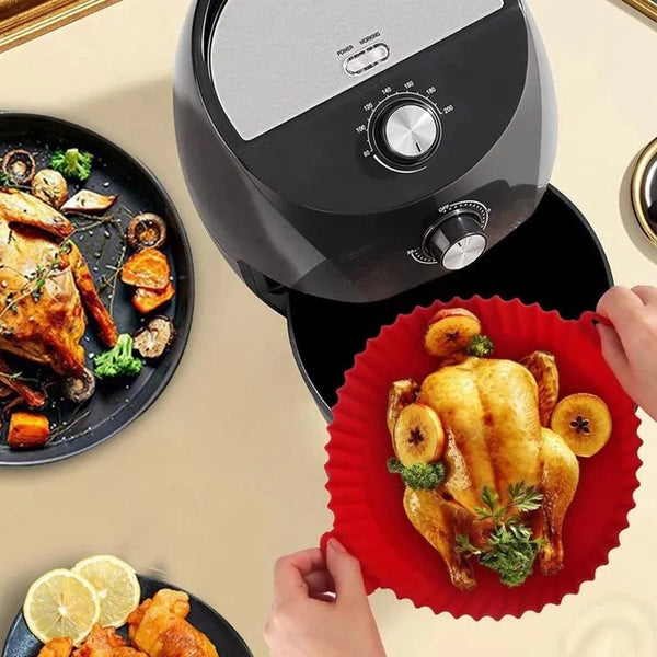 Forma para air fryer de silicone - sem sujeira - reutilizável, lavavel e  antiaderente 19 cm - cores sortidas