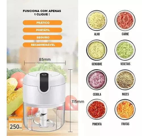 Processador mini processador elétrico recarregável triturador de alimentos alho sem fio